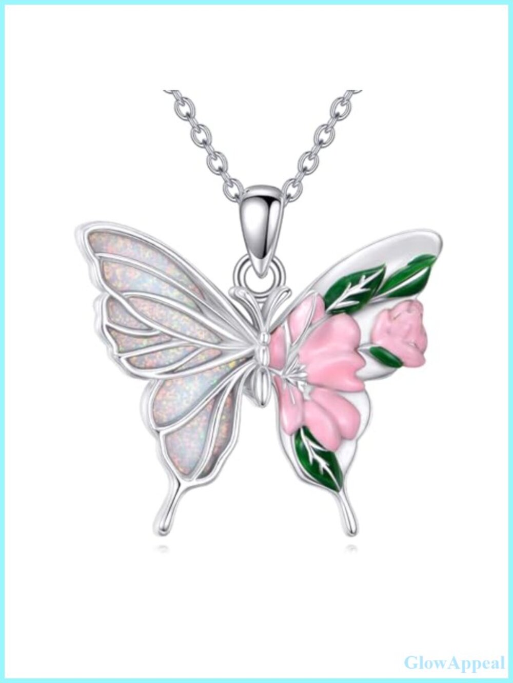 Butterfly Opal Necklace 925 Sterling Silver Pendant Jewelry Gift